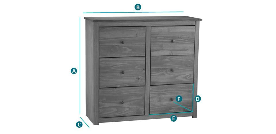 Happy Beds Santiago 6 Drawer Chest Sketch Dimensions